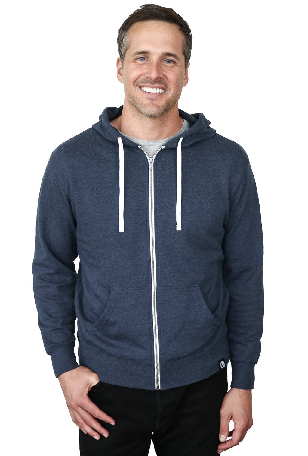 Navy blue zip hot sale up hoodie mens